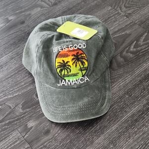 Beautiful Jamaica Gray Cap with Orange, Green, Yellow Sunset Embroidery